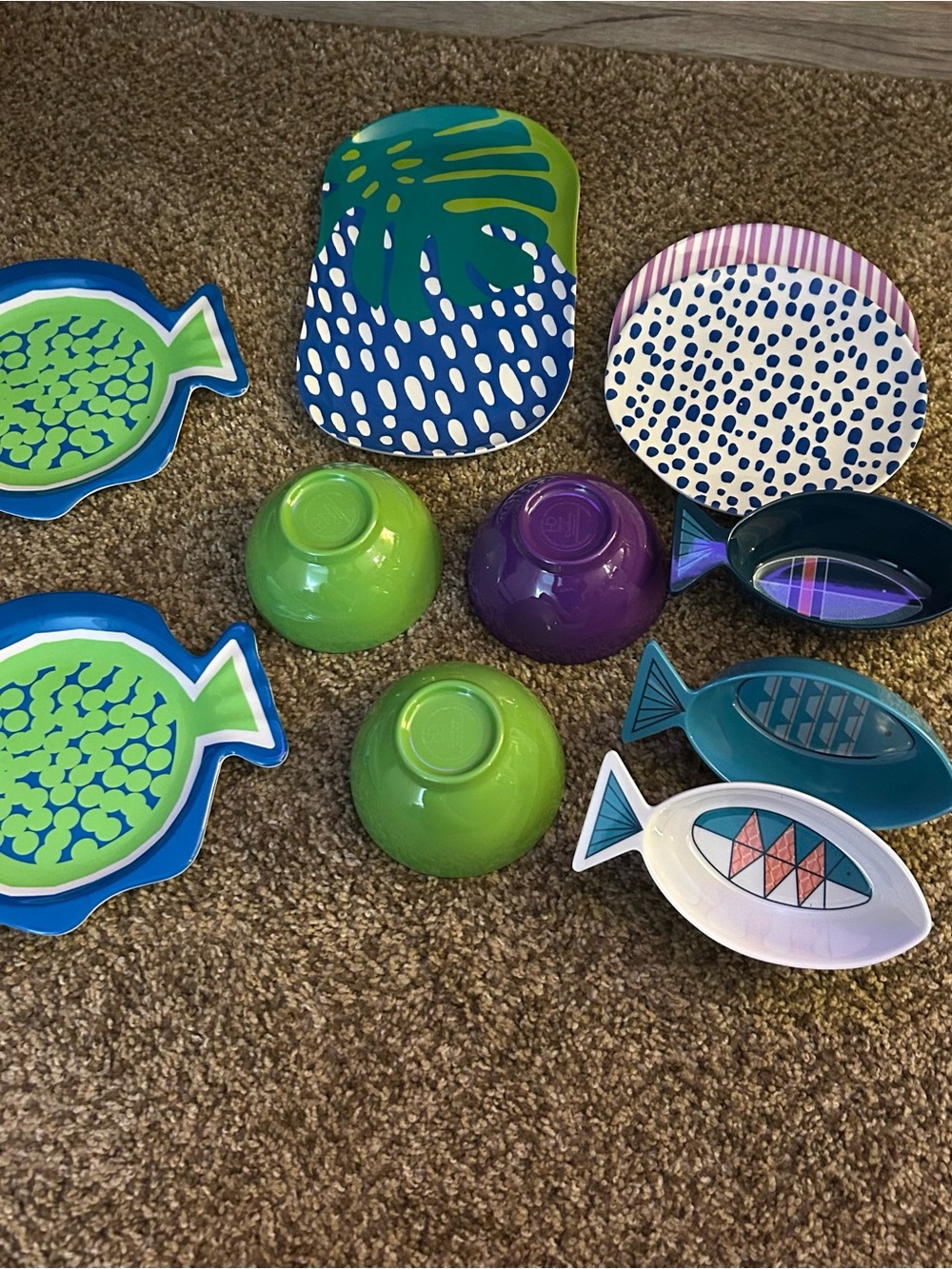 Assorted Colorful Fish & Patterned Decorative Plates, bowls, coasters, flutes